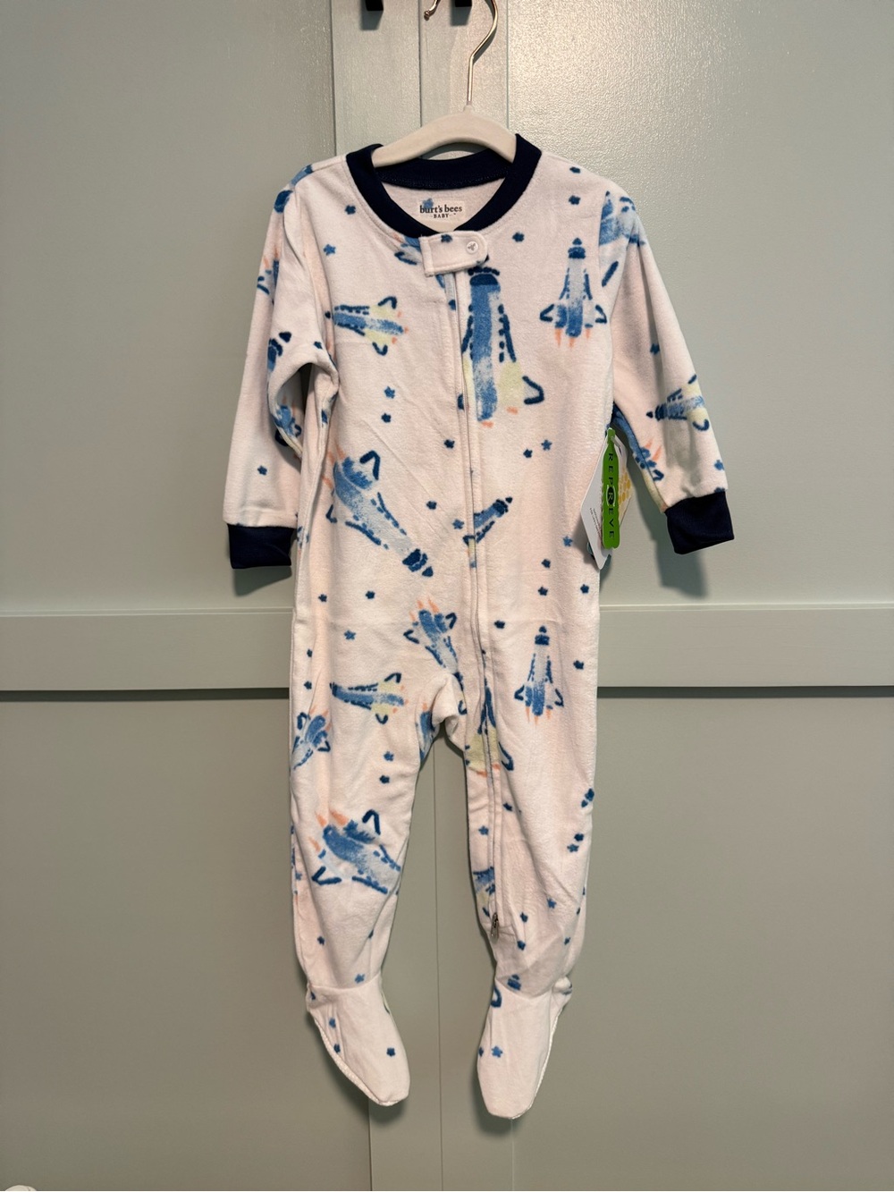 NWT Burt’s Bees Baby 12M Fleece Space Shuttle Footed Sleeper Pajamas